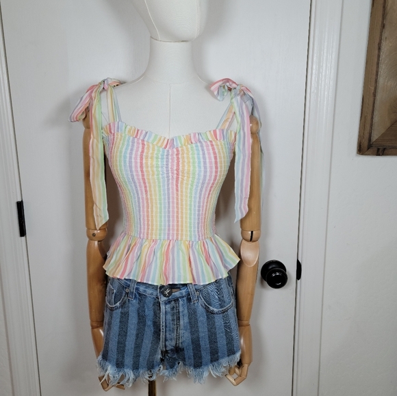 Yumi Kim Anthropologie Moon River Rainbow Tie Smocked Tank Top Size XXS - Picture 1 of 10
